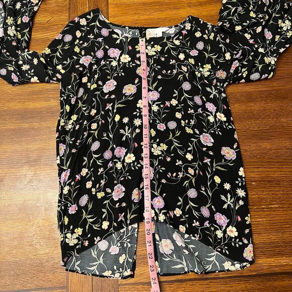 LC Lauren Conrad Boho Floral Bell Sleeve Blouse Medium Ruffle Flutter Sleeve - Picture 11 of 12